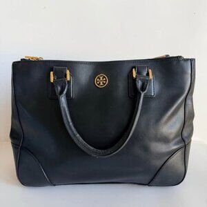 Tory Burch Robinson Double Zip Tote – Black Saffiano Leather